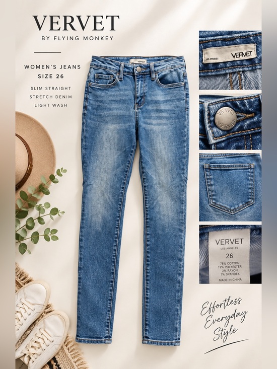 VERVET BY FLYING MONKEY Denim - VERVET by Flying Monkey Jeans Women’s 26 Light Wash High Rise Slim Straight